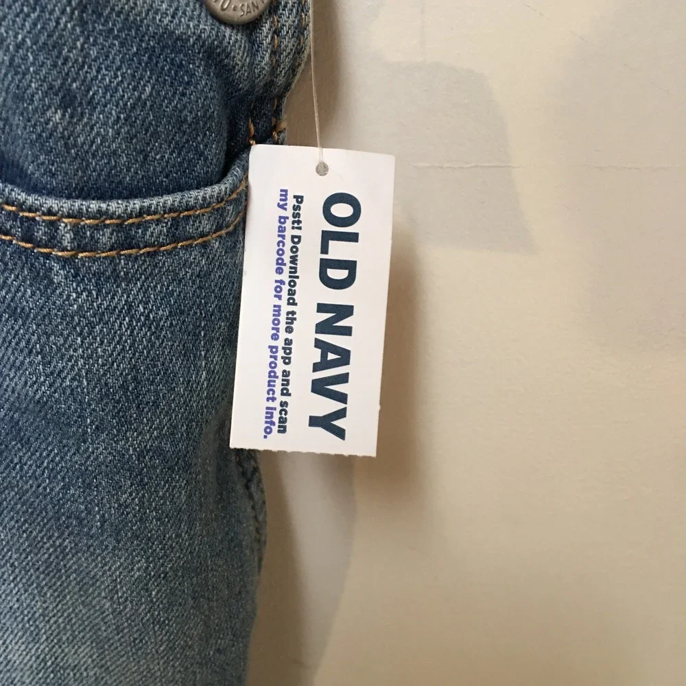 NEW Old Navy Denim Overalls Kid Size L 10-12 Blue Distressed Straight Leg Unisex
